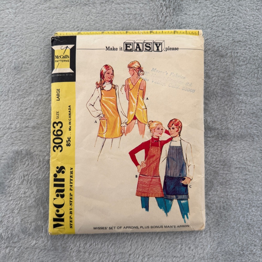 Vintage McCall's 3063 Apron Pattern Large‎ Part Cut Complete 1970s